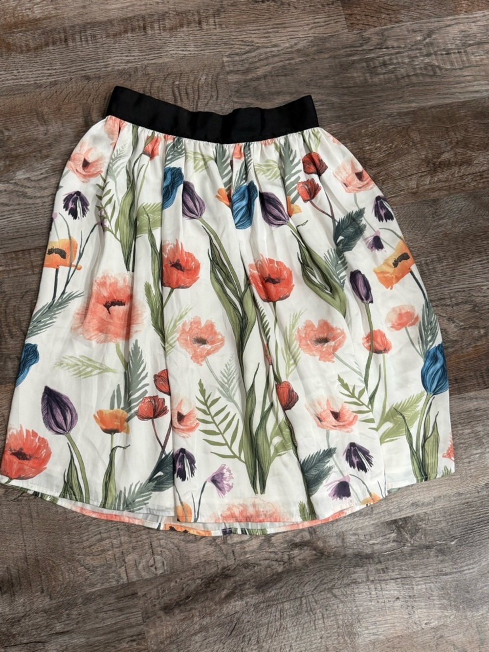 H&M Floral Pleated A-Line Skirt White Multicolor Size 6 - Picture 2 of 6